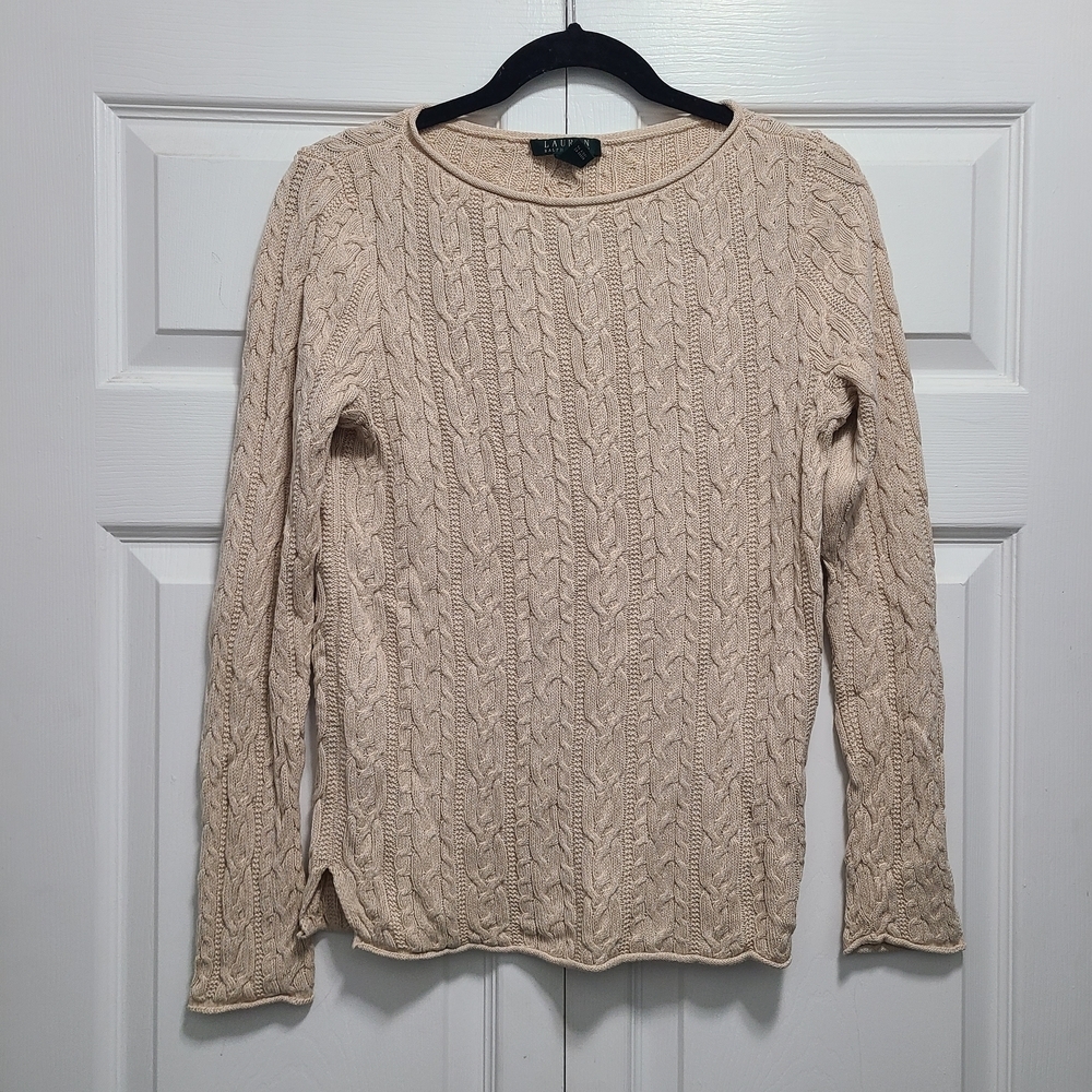 Lauren Ralph Lauren Soft Beige Cable Knit Sweater M‎ Cotton